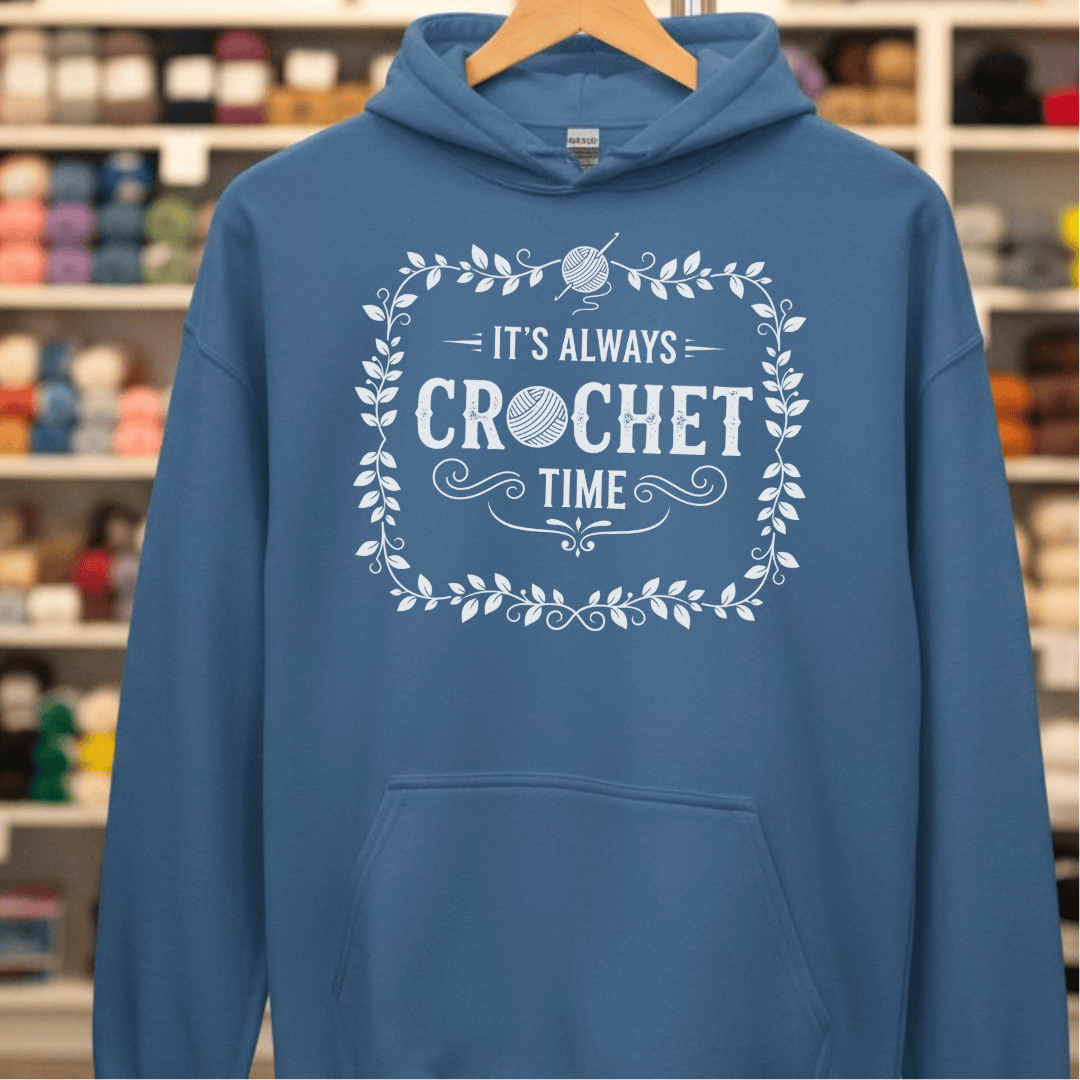 It's Always Crochet Time Hoodie Indigo Blue / S