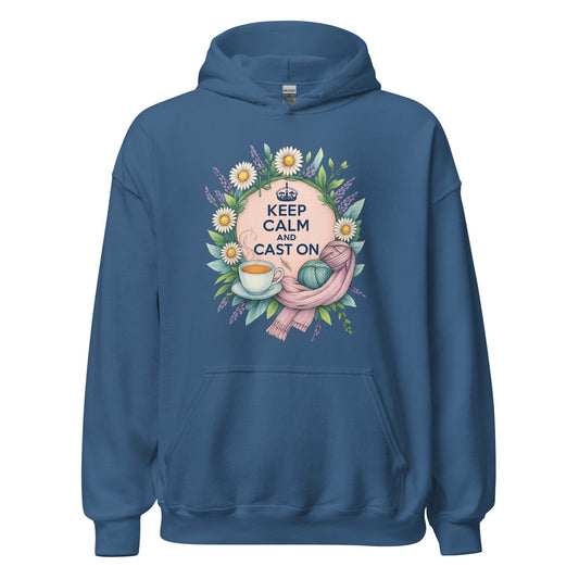 Keep Calm and Cast On Hoodie Indigo Blue / S