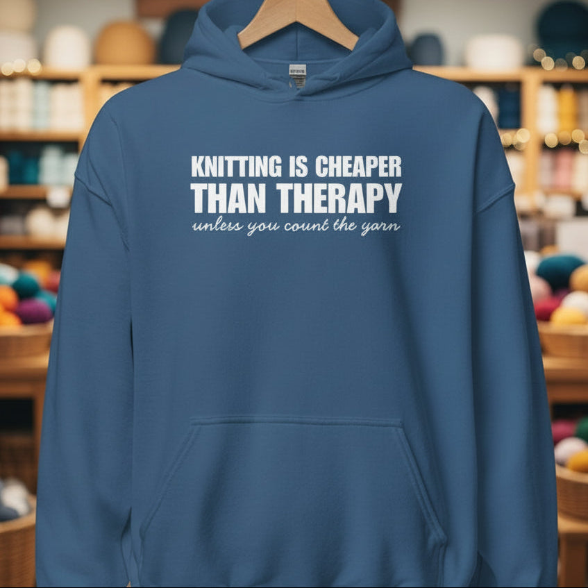 Knitting is Cheaper Hoodie Indigo Blue / S