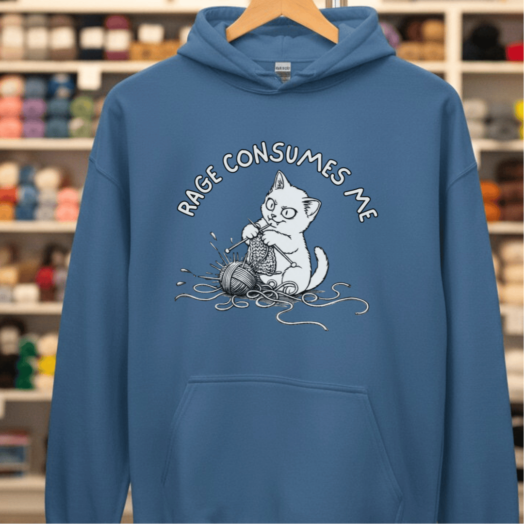 Knitting Rage Consumes Me Hoodie Indigo Blue / S