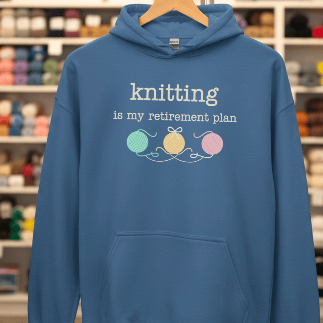 Knitting Retirement Plan Hoodie Indigo Blue / S