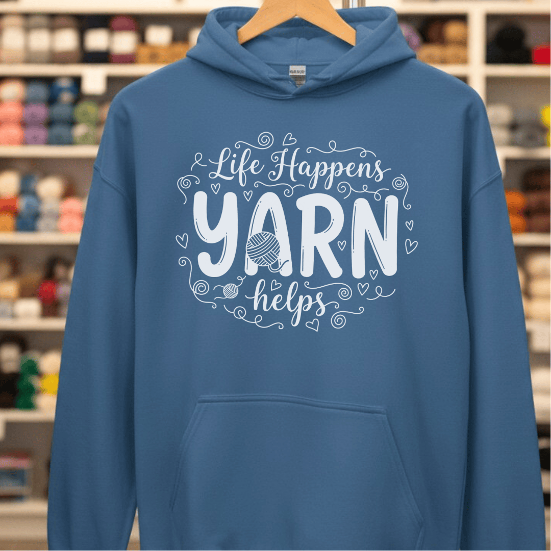 Life Happens, Yarn Helps Hoodie Indigo Blue / S