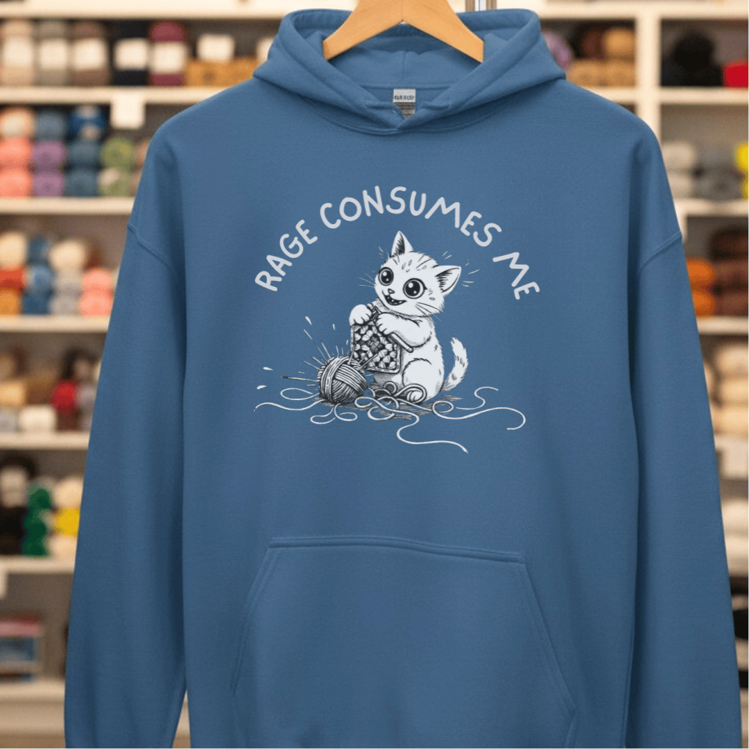 Rage Consumes Me Crochet Hoodie Indigo Blue / S
