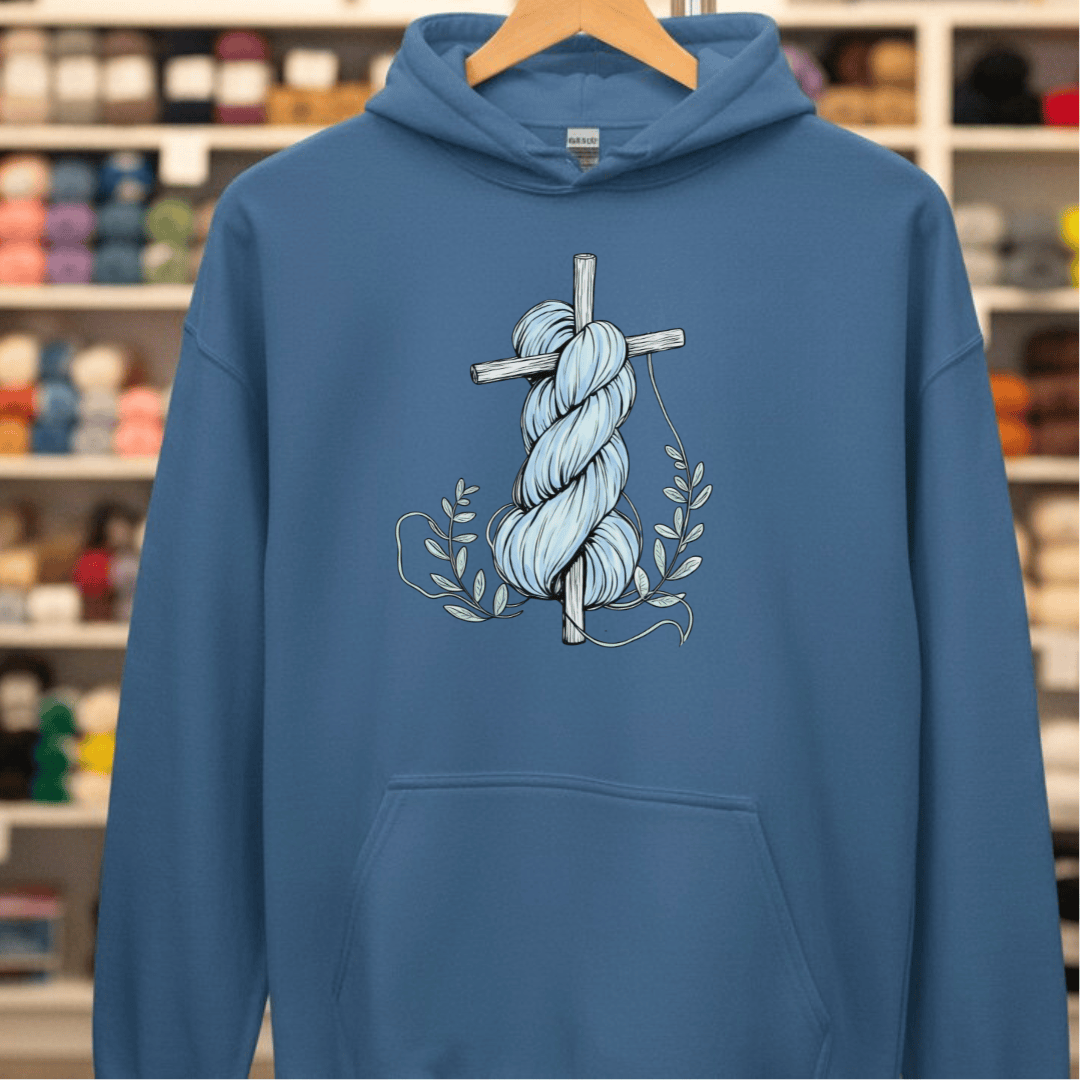 Skein On A Cross Hoodie Indigo Blue / S
