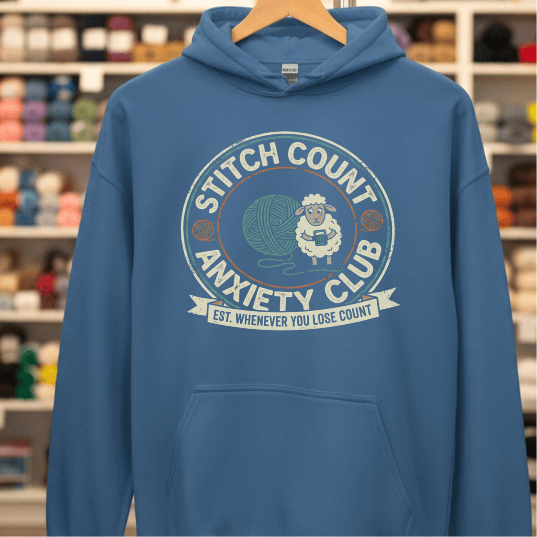 Stitch Count Anxiety Club Hoodie Indigo Blue / S