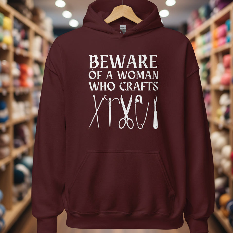 Beware of a woman who Crafts Hoodie Maroon / S
