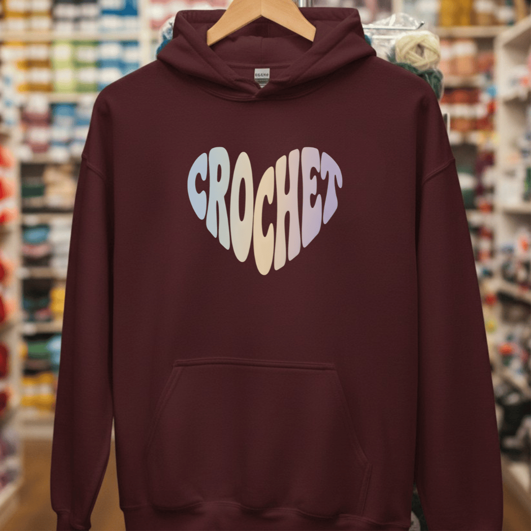Crochet Heart Pastel Hoodie Maroon / S