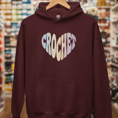 Crochet Heart Pastel Hoodie Maroon / S