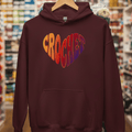 Crochet Heart Sunset Hoodie Maroon / S