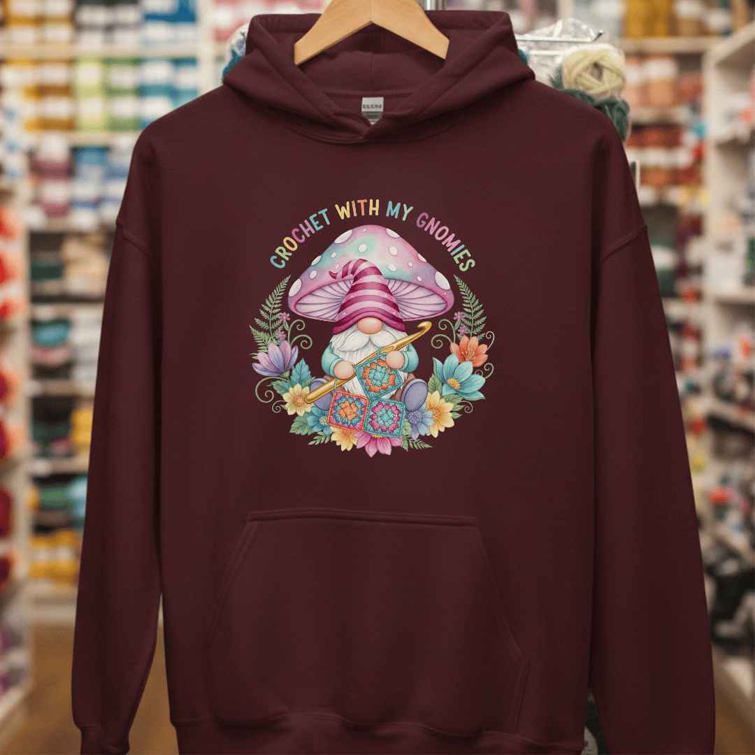 Crochet With My Gnomies Hoodie Maroon / S