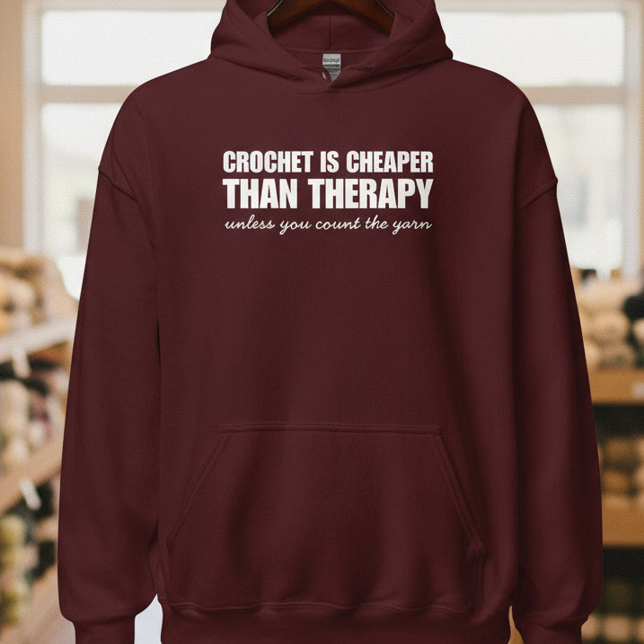 Crocheting is Cheaper Hoodie Maroon / S