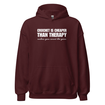 Crocheting is Cheaper Hoodie Maroon / S