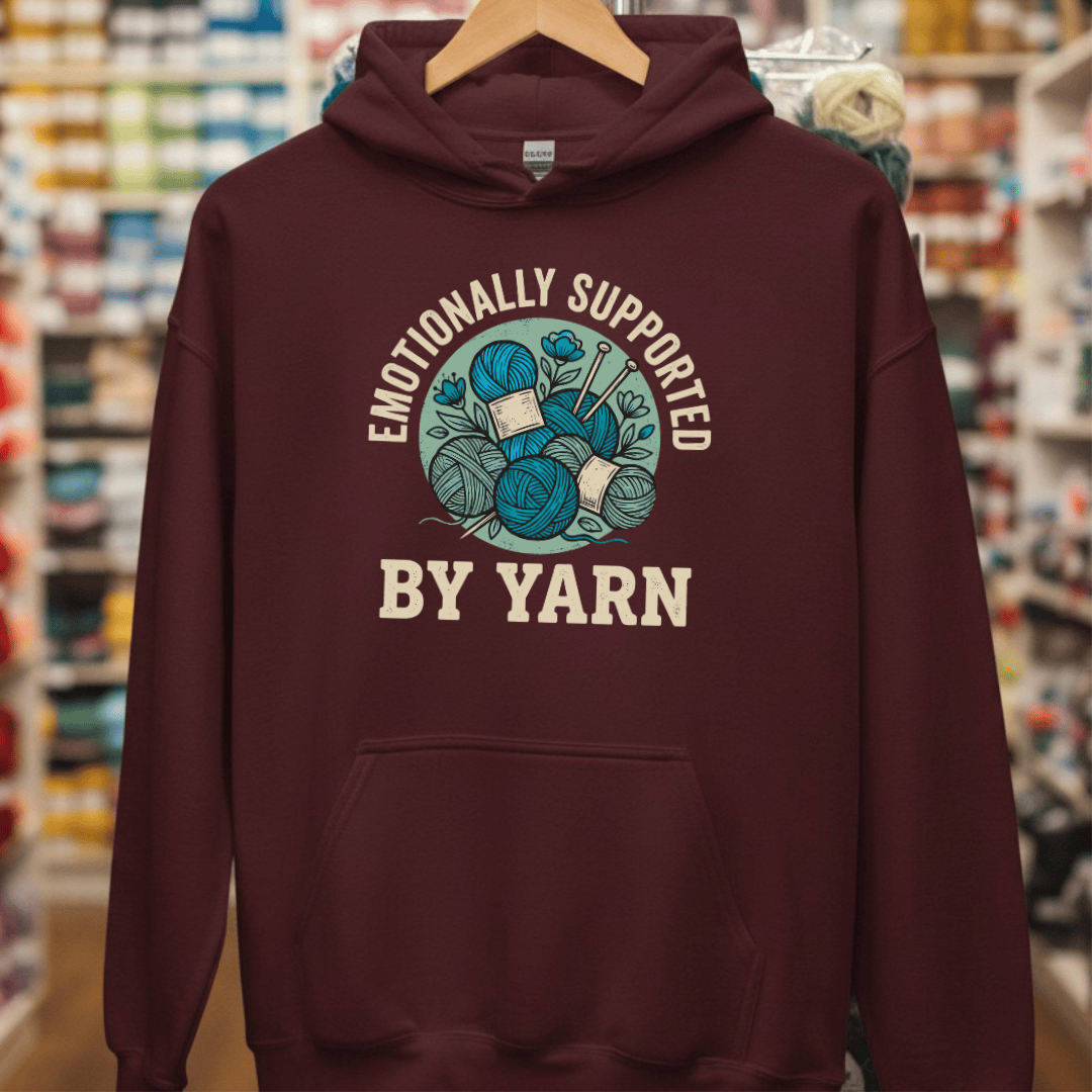 Emotionally Supported By Yarn Hoodie Maroon / S