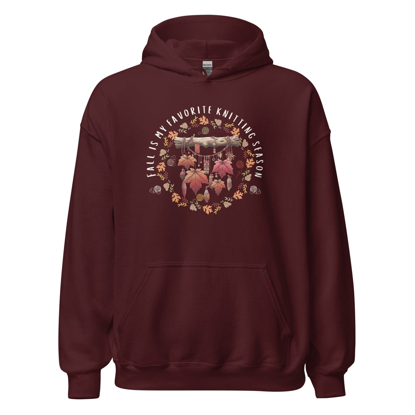 Fall is my Knitting Season Hoodie Maroon / S
