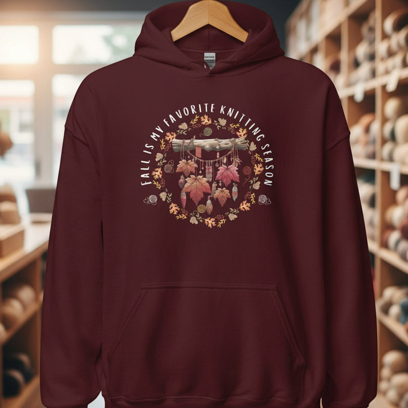 Fall is my Knitting Season Hoodie Maroon / S