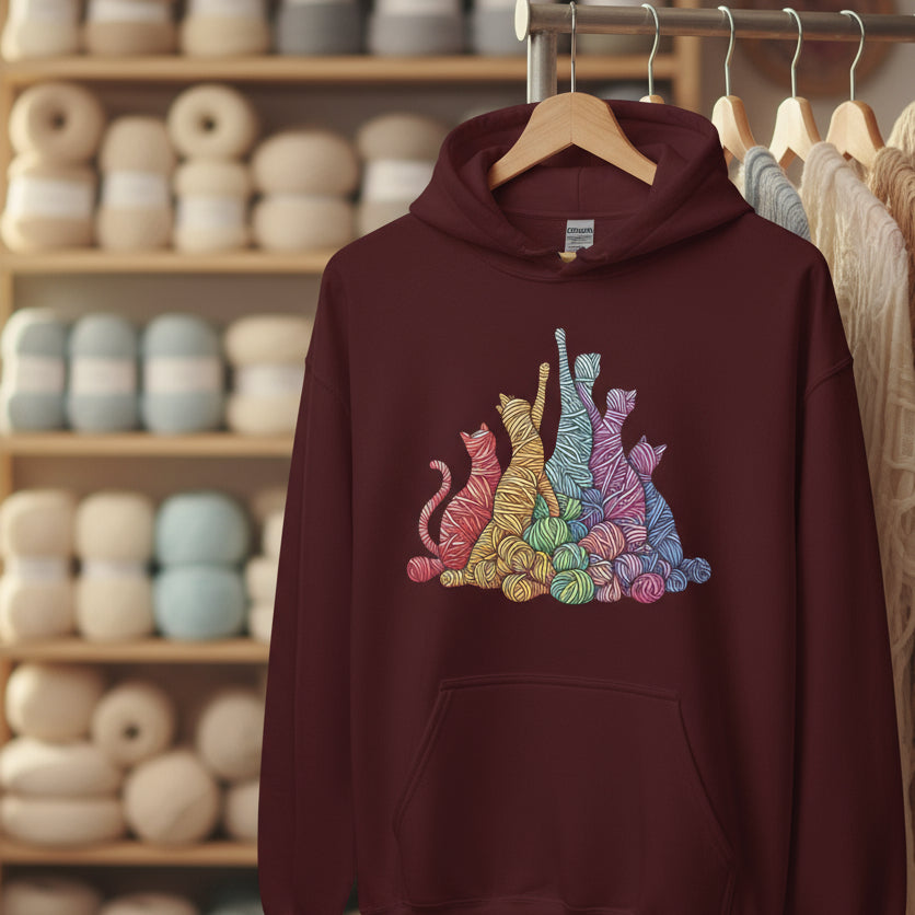 Fiber Felines Hoodie Maroon / S