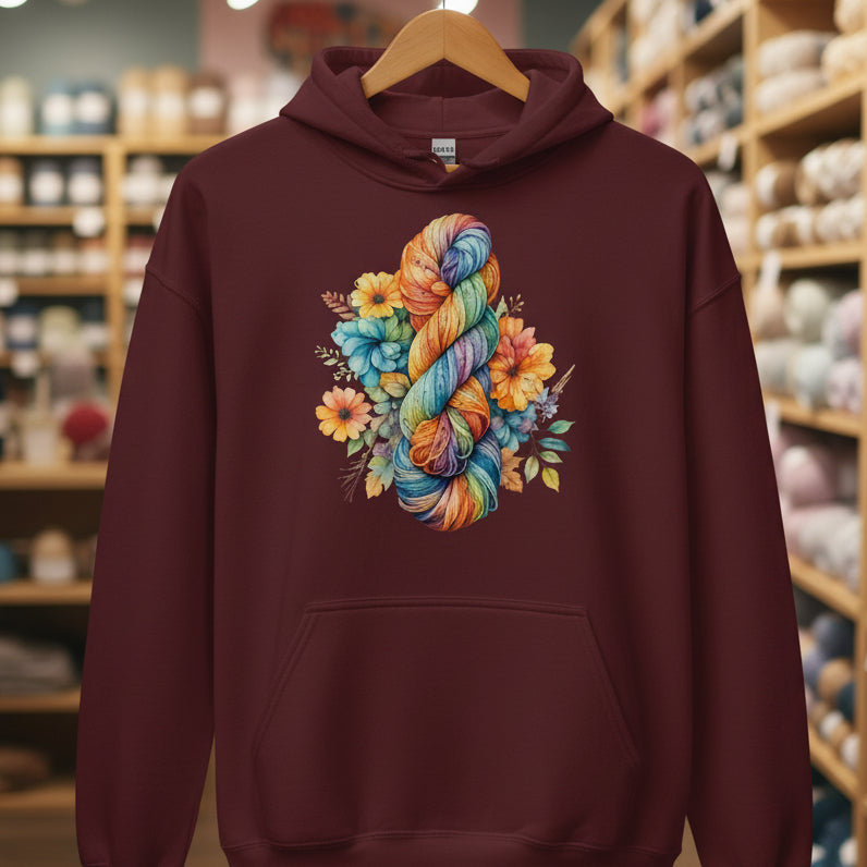 Floral Skein Hoodie Maroon / S