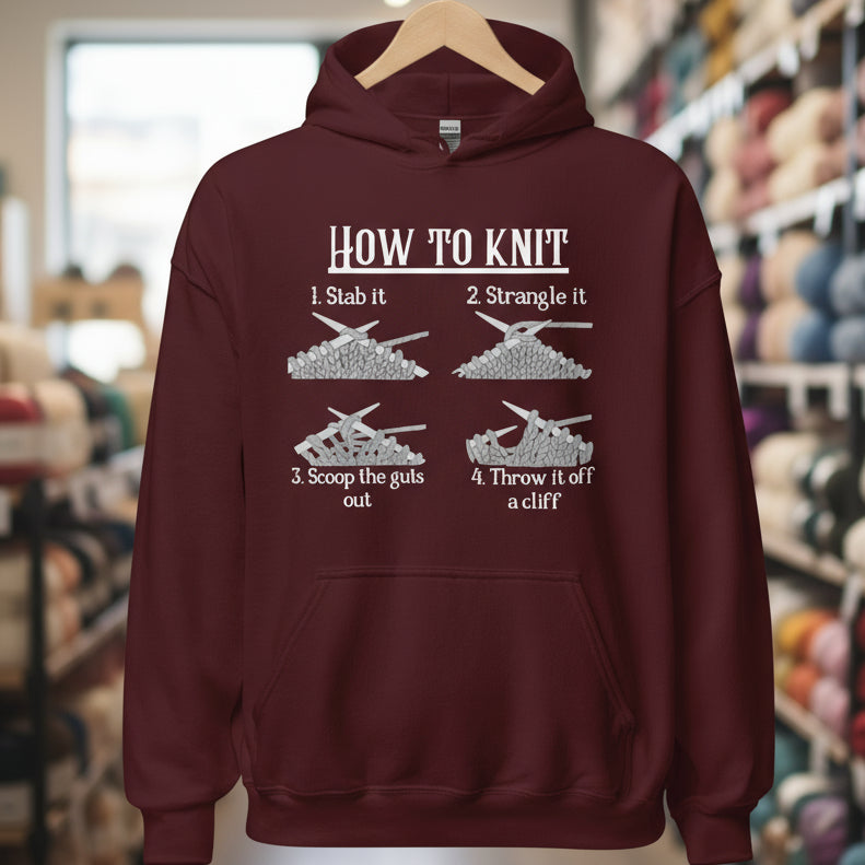 How to Knit Hoodie Maroon / S