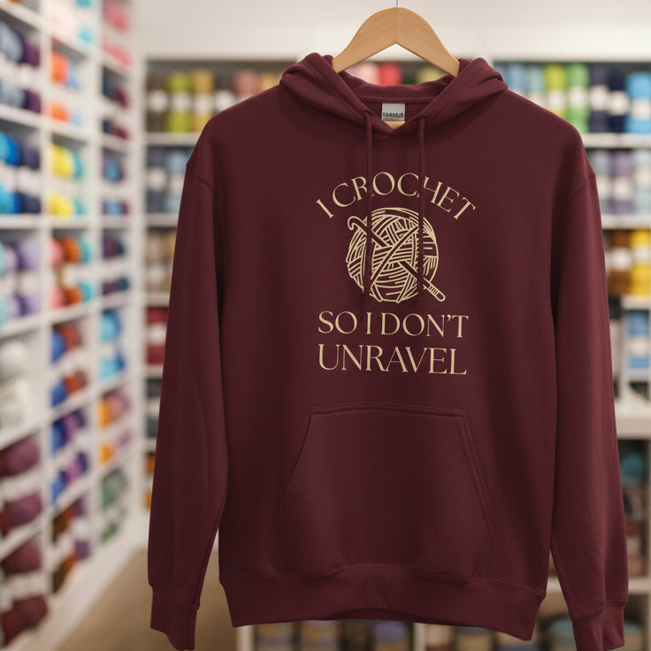 I Crochet So I Don't Unravel Hoodie Maroon / S