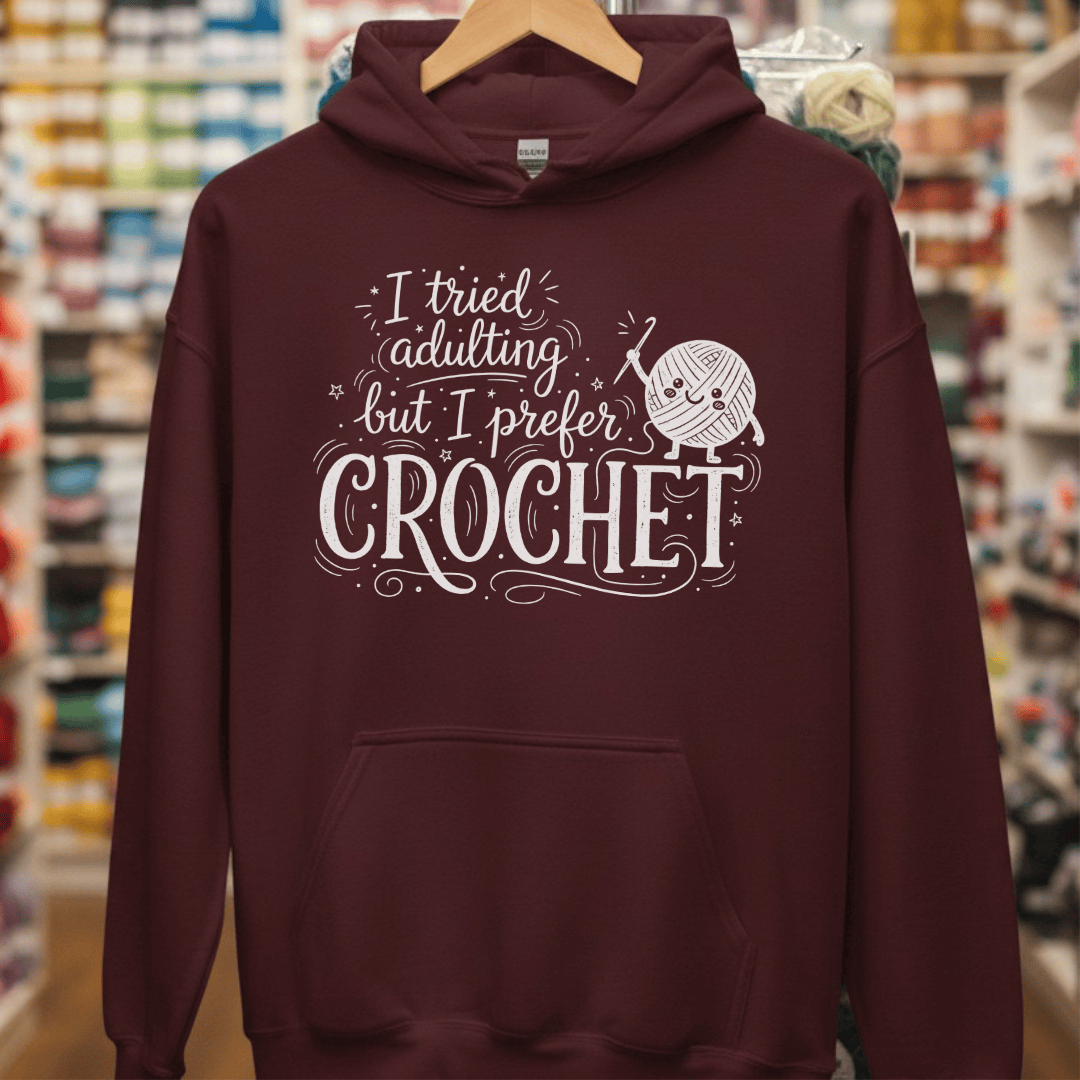 I Prefer Crochet Hoodie Maroon / S