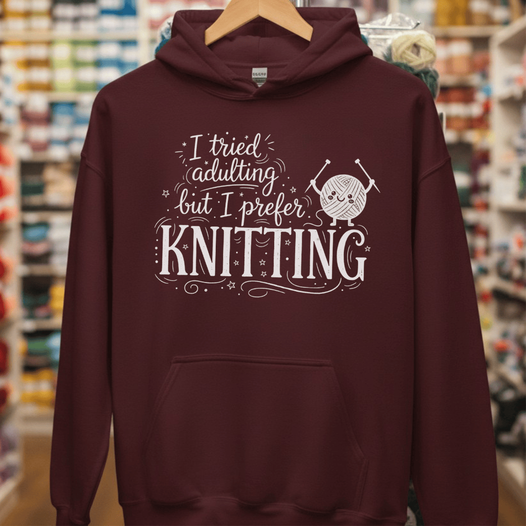 I Prefer Knitting Hoodie Maroon / S