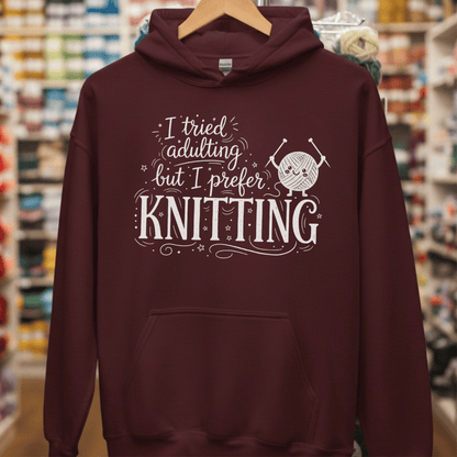 I Prefer Knitting Hoodie Maroon / S