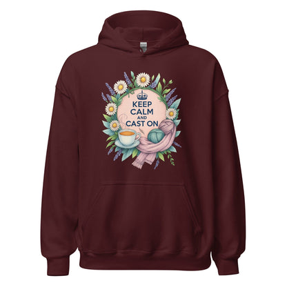 Keep Calm and Cast On Hoodie Maroon / S