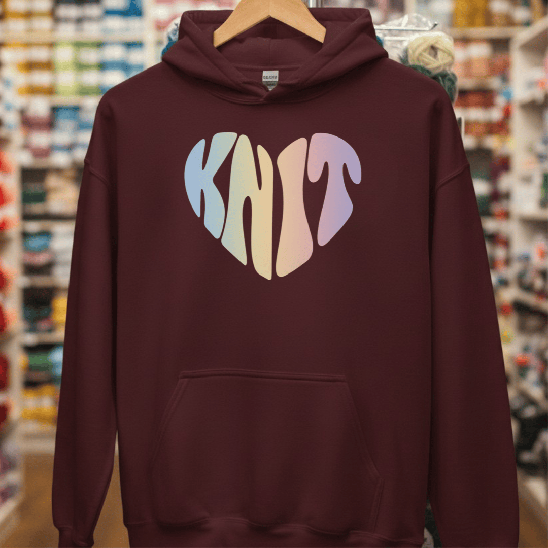 Knit Heart Pastel Hoodie Maroon / S