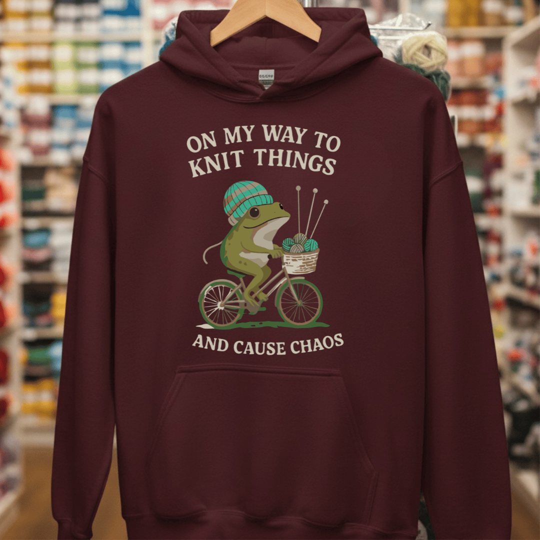 Knitting & Chaos Hoodie Maroon / S