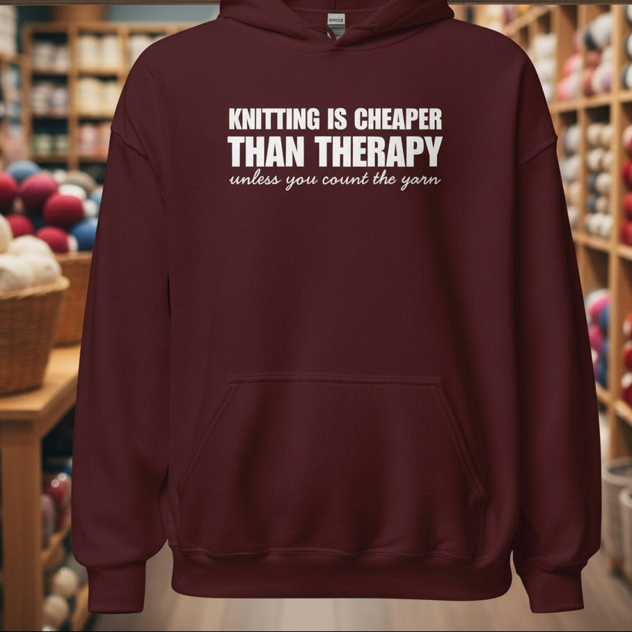 Knitting is Cheaper Hoodie Maroon / S