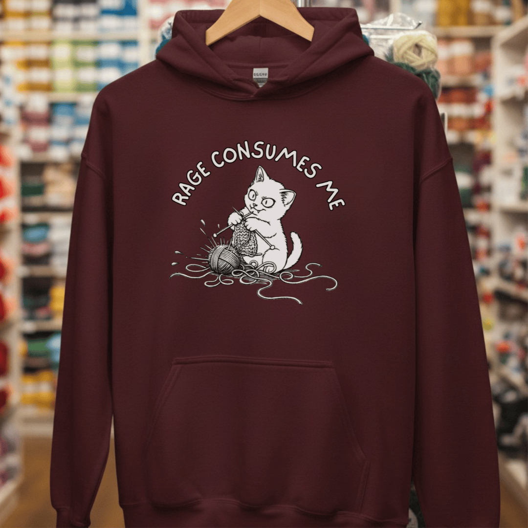 Knitting Rage Consumes Me Hoodie Maroon / S