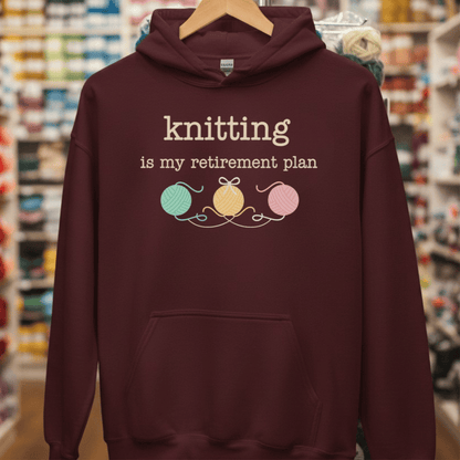 Knitting Retirement Plan Hoodie Maroon / S