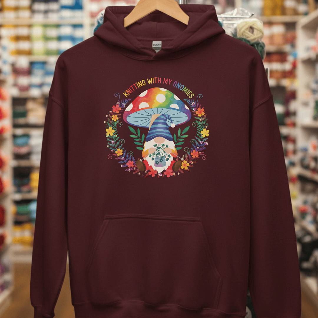Knitting With My Gnomies Hoodie Maroon / S