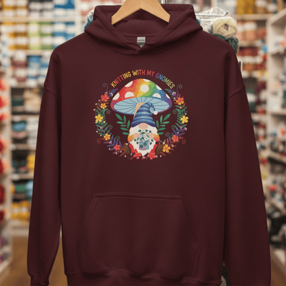Knitting With My Gnomies Hoodie Maroon / S
