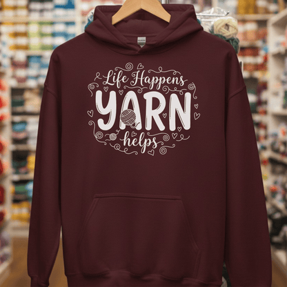 Life Happens, Yarn Helps Hoodie Maroon / S
