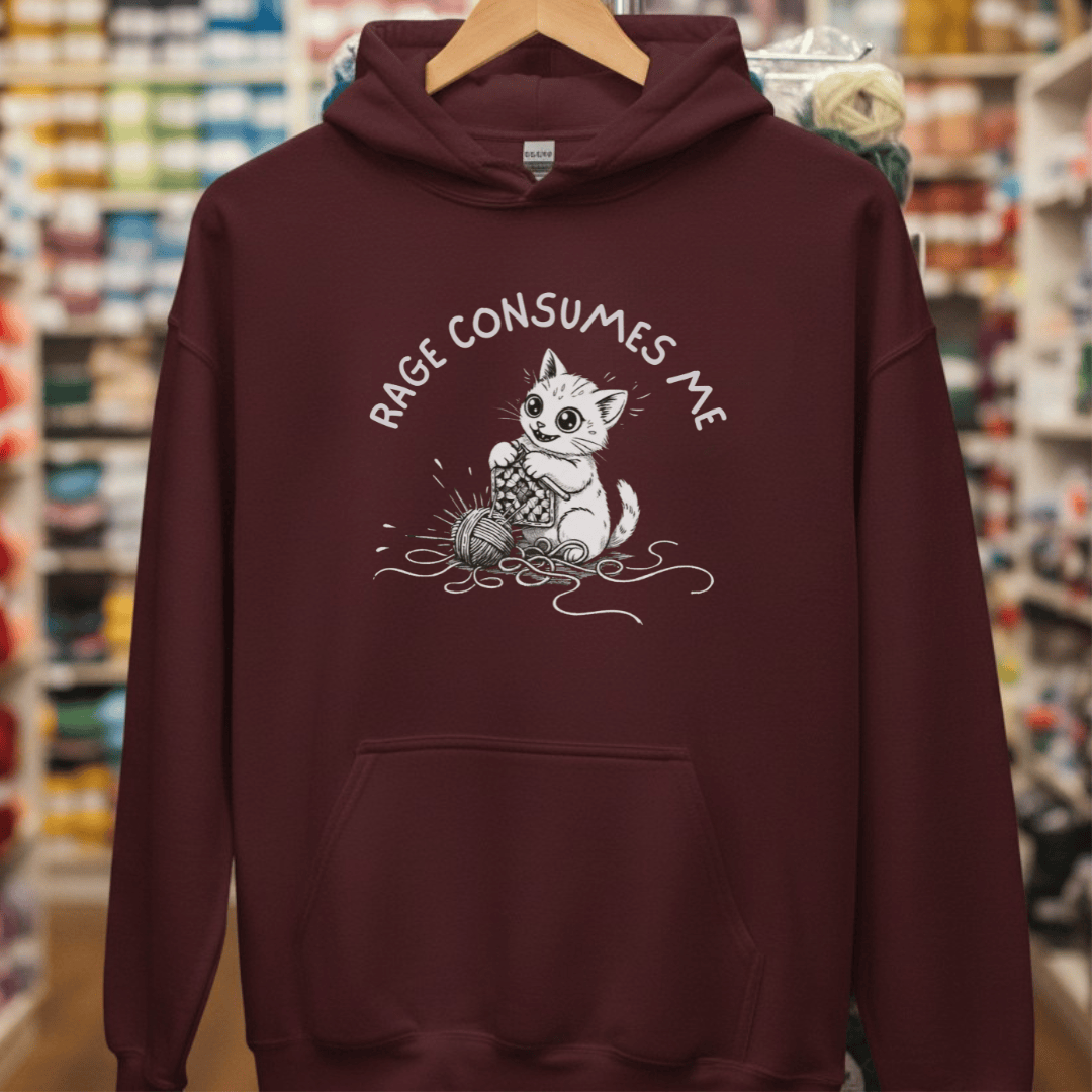 Rage Consumes Me Crochet Hoodie Maroon / S