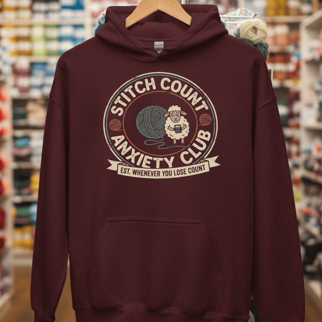 Stitch Count Anxiety Club Hoodie Maroon / S