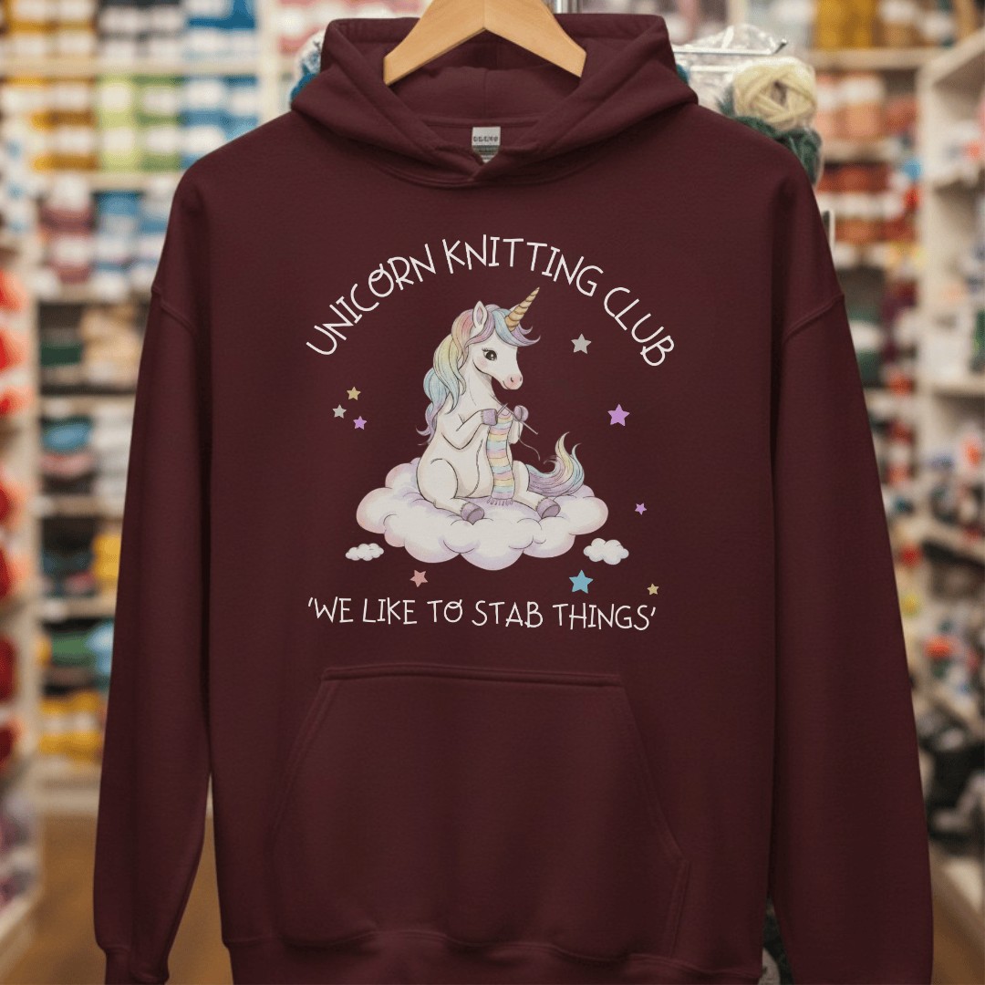 Unicorn Knitting Club Hoodie Maroon / S