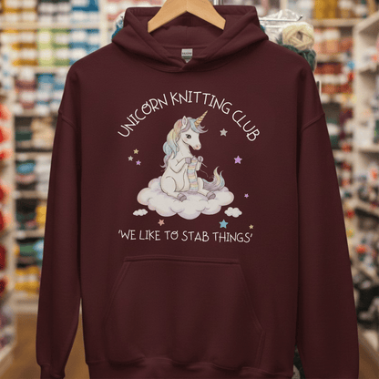Unicorn Knitting Club Hoodie Maroon / S