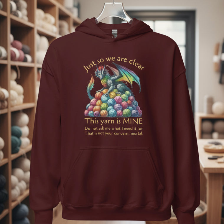 Yarn Dragon with slogan Hoodie Maroon / S