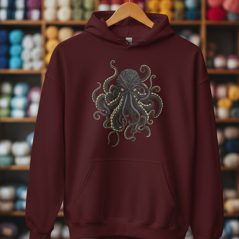 Yarn Sea Monster Hoodie Maroon / S