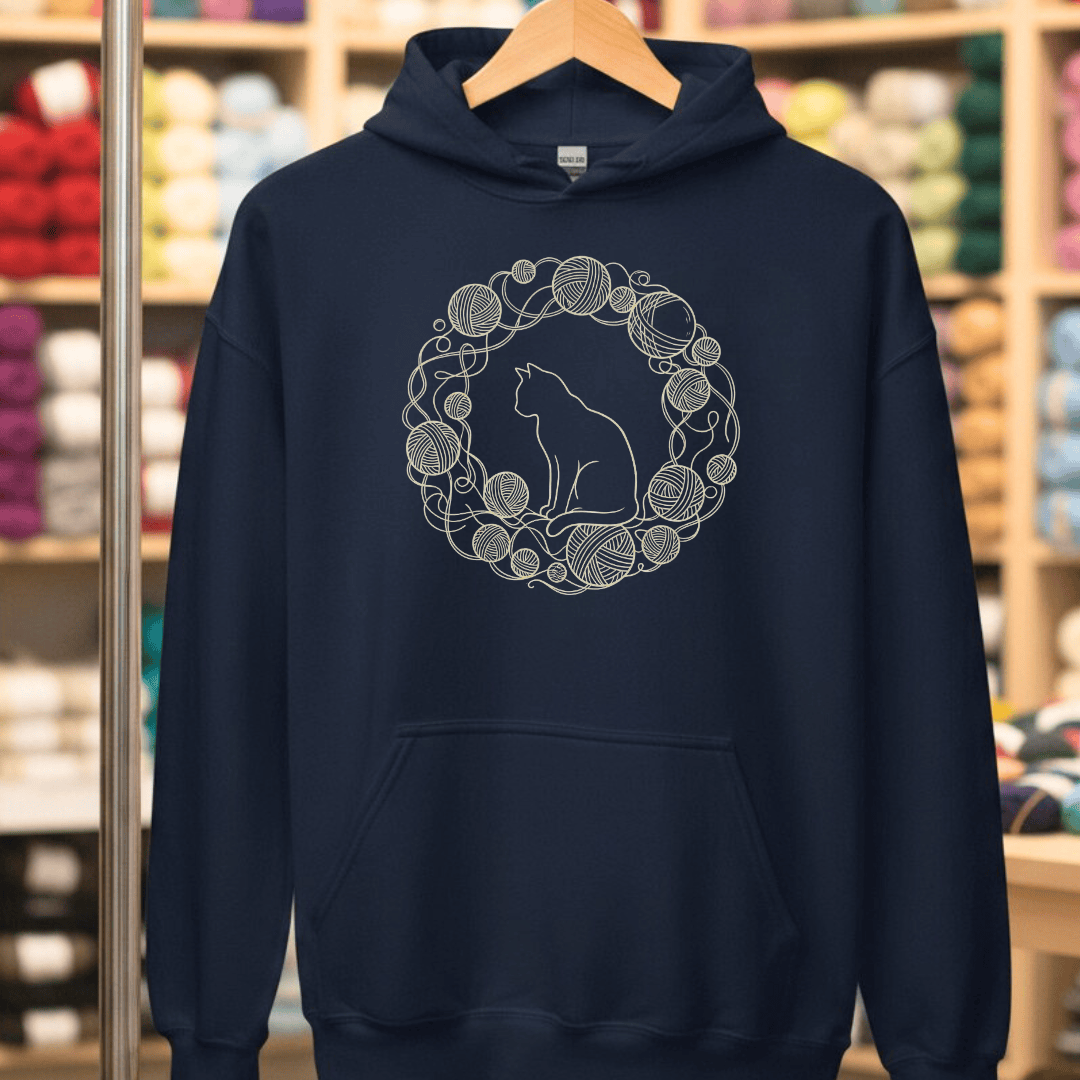 Cat Yarn Wreath Hoodie Navy / S