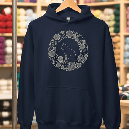 Cat Yarn Wreath Hoodie Navy / S