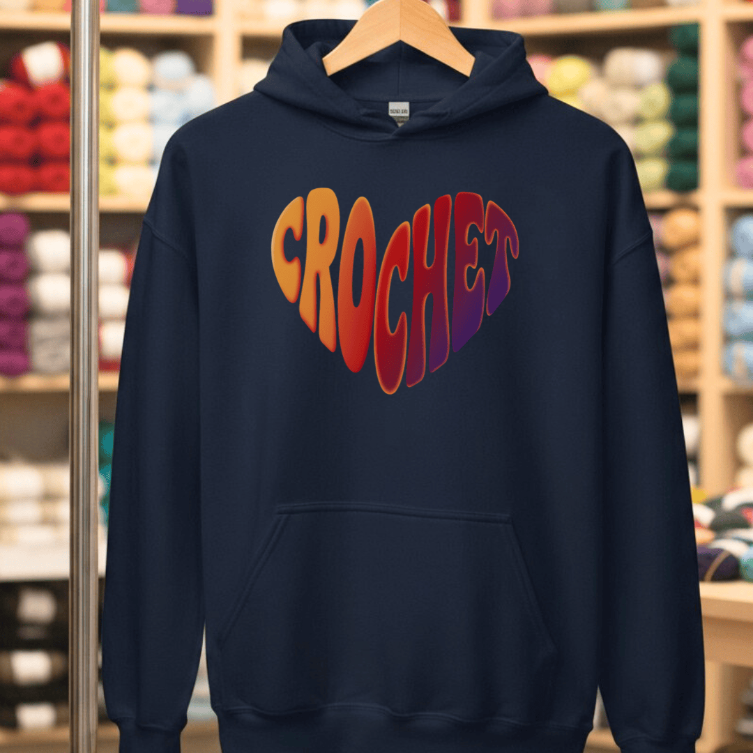 Crochet Heart Sunset Hoodie Navy / S