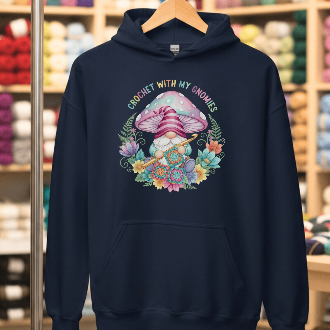 Crochet With My Gnomies Hoodie Navy / S