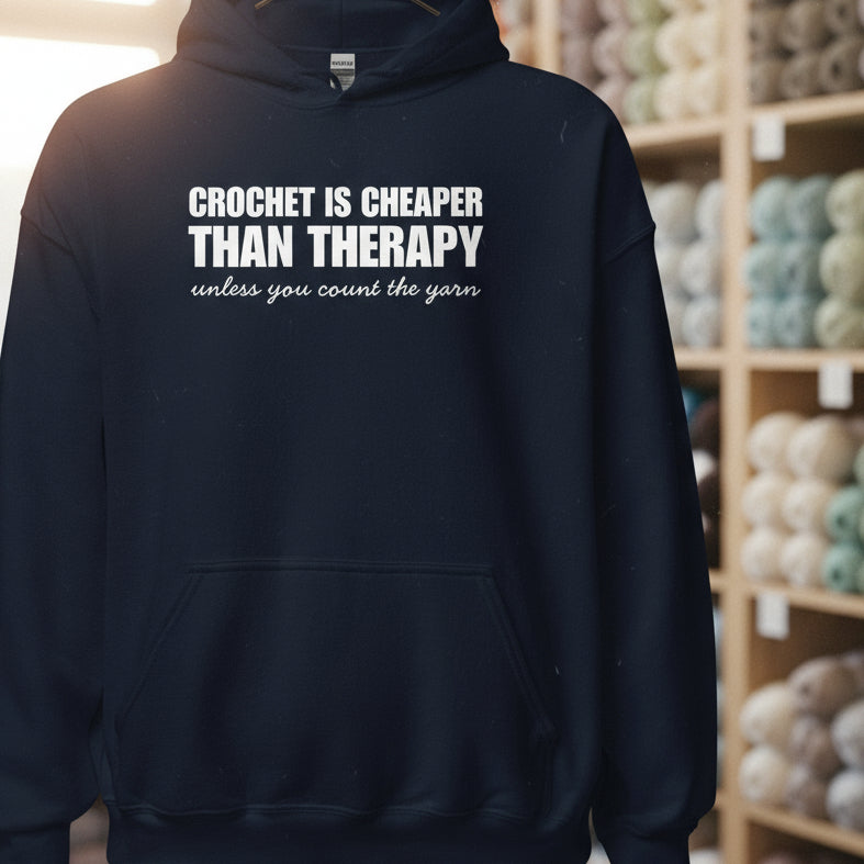Crocheting is Cheaper Hoodie Navy / S