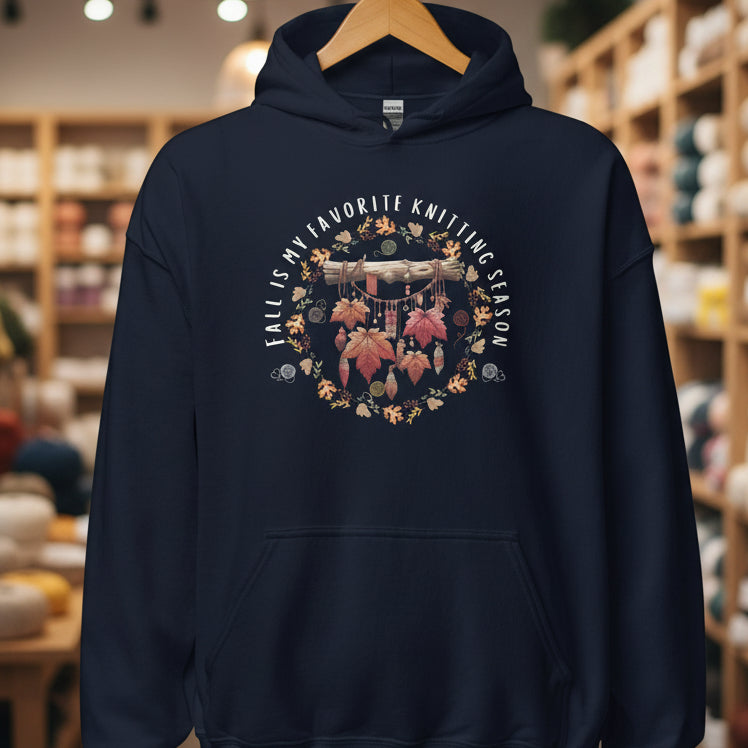Fall is my Knitting Season Hoodie Navy / S