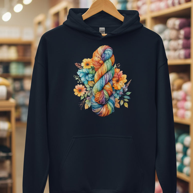 Floral Skein Hoodie Navy / S