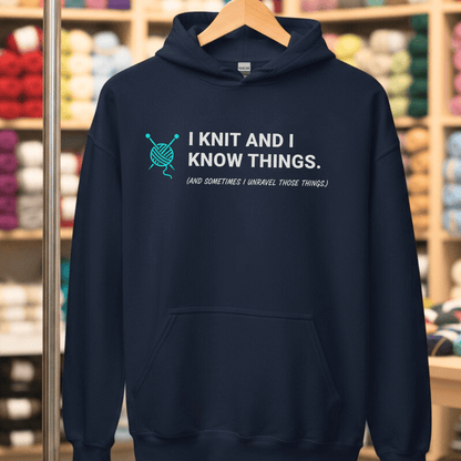 I Knit & Know Things Hoodie Navy / S