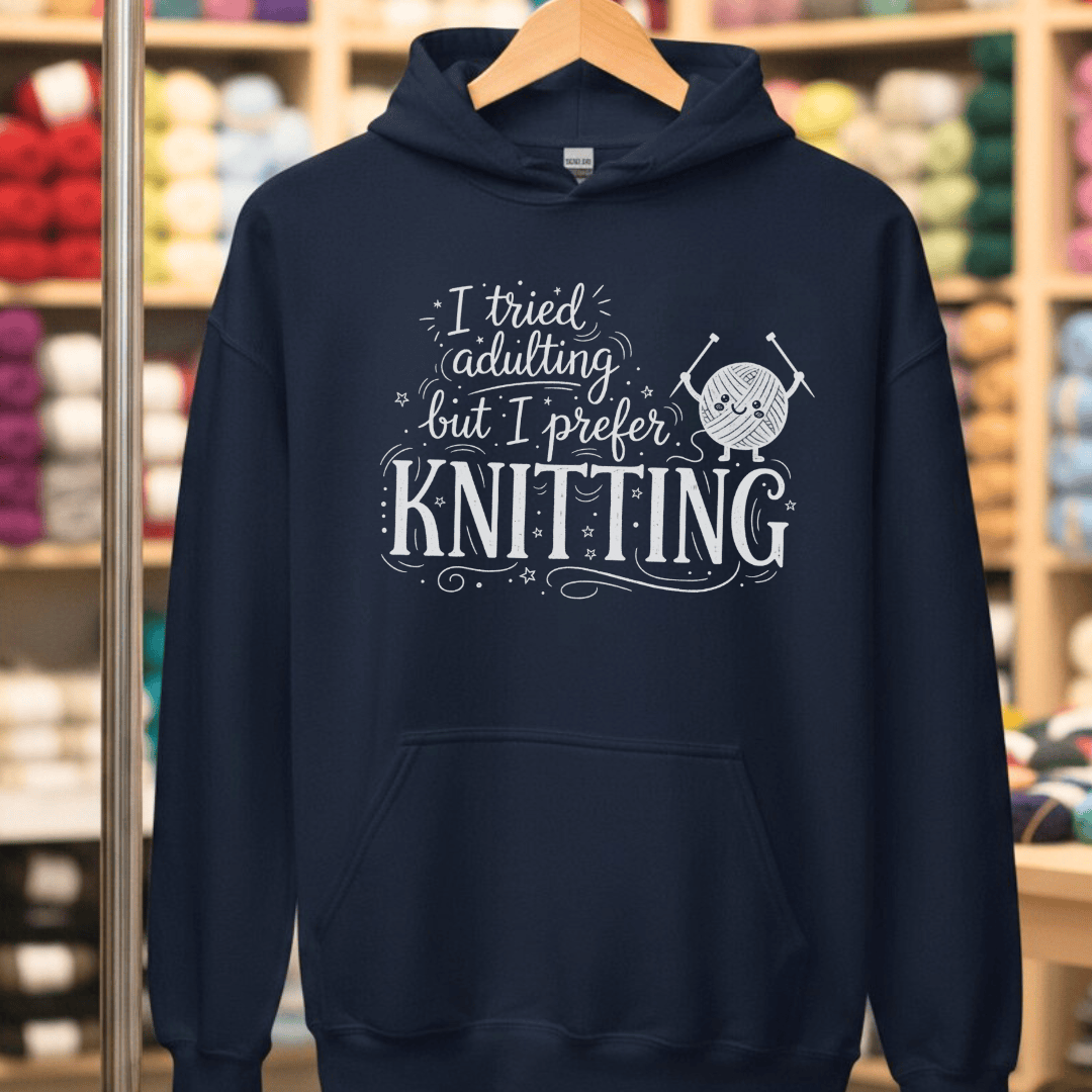 I Prefer Knitting Hoodie Navy / S